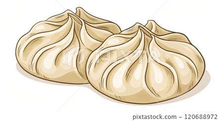 Intertwined Dumpling Two dumplings overlapped in a way that their folds intertwine resembling ss intertwined playfully. The design highlights the fusion of shapes.. 120688972