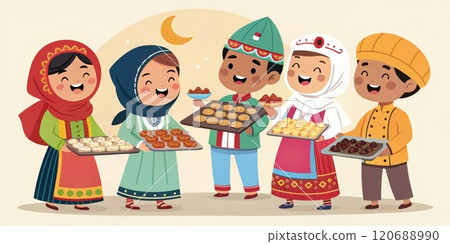 Happy children showing traditional indian food celebrating cultural festival 120688990
