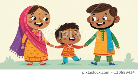 Happy indian family holding hands and smiling together Happy indian family holding hands and smiling together 120689434