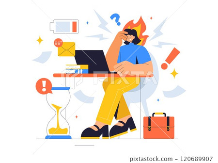 Work Burnout Prevention Vector Illustration Highlighting Emotional Burnout, Occupational Health, and Workplace Safety Concepts in a Flat Background 120689907