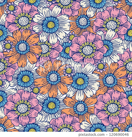 Flower field pattern. Flower Power. Hippie pattern of the sixties. Flower field pattern. Flower Power. Hippie pattern of the sixties. 120690046