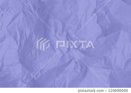 Crumpled paper Very Peri color of the year 2022. Texture crumpled paper for your design. Copy space. Very Peri color paper. 120690088