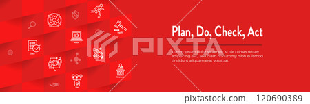 Plan Do Check Act Business Strategy - Procedure for Continuous Improvement Icon Set and Web Header Banner 120690389