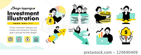 Illustrated icons of a man in his 20s related to investment, asset management, and stock prices_success, failure, planning, etc. Illustrated icons of a man in his 20s related to investment, asset management, and stock prices_success, failure, planning, etc. 120690409