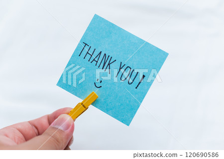Business thank you note office desk gratitude message minimalist environment close-up view positive concept Business thank you note office desk gratitude message minimalist environment close-up view positive concept 120690586