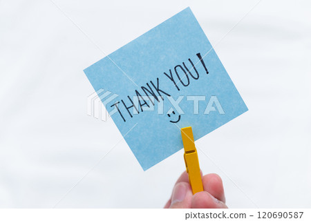 Thank you note action business setting visual content minimalist background close-up view gratitude concept for business impact 120690587