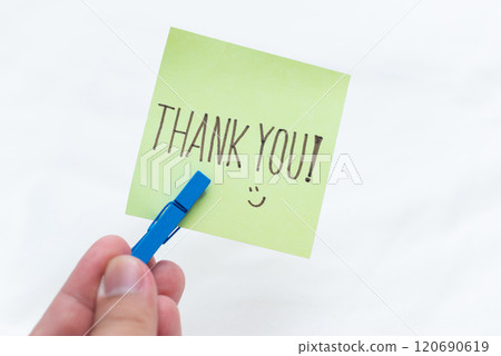 Business appreciation event office space thank you note minimalist environment close-up view gratitude concept for strong impact 120690619