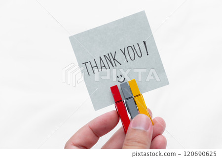 Gratitude expression in business context office setting note card indoor environment close-up view thank you concept 120690625