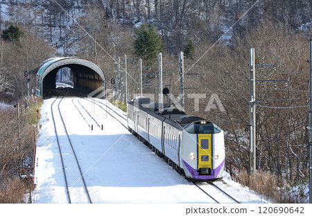 Limited Express Tokachi Kiha 261 running on the snowy Sekisho Line 120690642