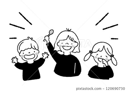 對食物感到滿意的孩子們的插圖集 對食物感到滿意的孩子們的插圖集 120690730