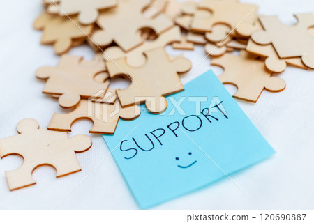 Business support strategies office environment puzzle pieces positive mindset collaborative approach for team success 120690887