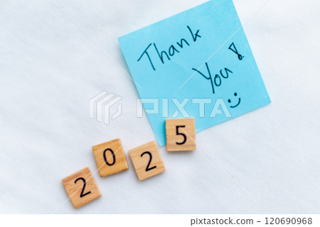 Thank you note for 2025 business milestones home office personal touch positive vibes gratitude concept 120690968