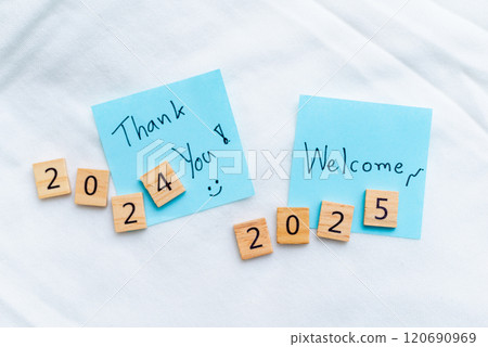 New year greetings and business resolutions for 2024 and 2025 home office setting visual communication inspirational mood New year greetings and business resolutions for 2024 and 2025 home office setting visual communication inspirational mood 120690969