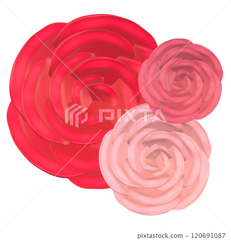 三朵玫瑰胸花的 3D 插圖 120691087