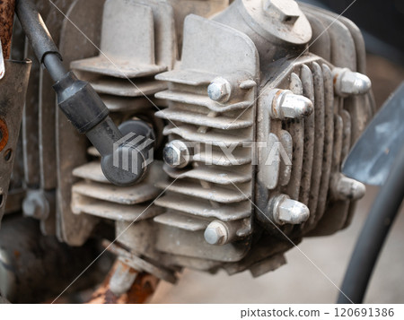 Engine component inspection workshop mechanical part close-up view engineering concept for maintenance and repair 120691386