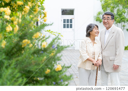 Senior couple taking a walk 120691477