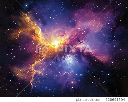 Surreal Celestial Ambiance with Glowing Nebulas and Swirling Stars Display 120691504