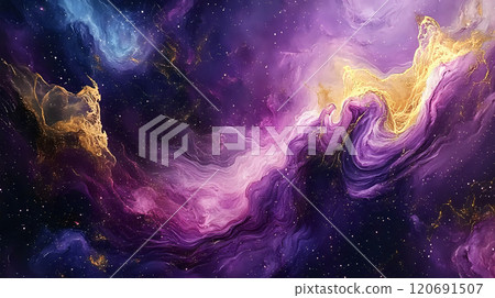 Majestic Cosmic Tapestry Featuring Swirling Colors and Radiant Galactic Formations 120691507
