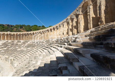 Ancient amphitheater Aspendos a sunny summer day. Antalya. Turkey 120691921