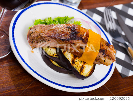 Roasted pork rib with cheese and eggplant 120692035