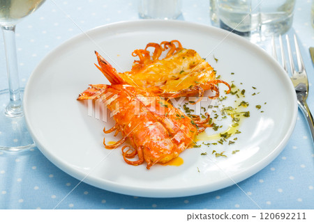 Grilled cut shrimps Grilled cut shrimps 120692211