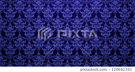 decorative floral seamless damask wallpaper pattern dark blue background for knitted fabric texture, fabric printing textile, birthday invitations cover, wrapping paper, covering book element template 120692393