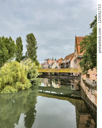 Hangmans Bridge Henkersteg  in the center of the old town of Nuremberg. 120692753