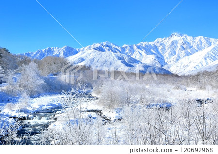 Matsukawa and the Northern Alps in winter 120692968