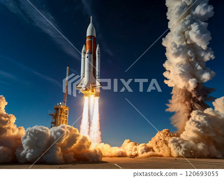 rocket launch rocket in the sky 120693055