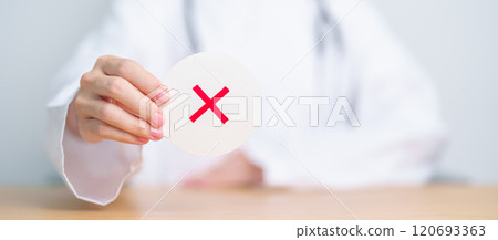 Doctor show Wrong symbol paper. True and false, accept and rejected, evaluation, Diagnosis, Vote, Poll, Yes or No, Health, Medical and Survey concepts Doctor show Wrong symbol paper. True and false, accept and rejected, evaluation, Diagnosis, Vote, Poll, Yes or No, Health, Medical and Survey concepts 120693363