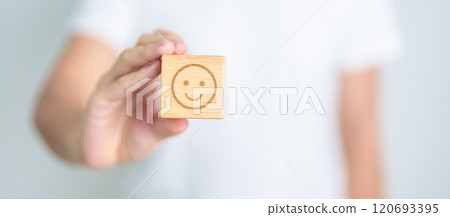 Woman show Happy Smile face block, Mental health Assessment, Psychology, Health Wellness, Feedback, Customer Review, Experience, Satisfaction Survey, Positive Thinking and World Mental Health day Woman show Happy Smile face block, Mental health Assessment, Psychology, Health Wellness, Feedback, Customer Review, Experience, Satisfaction Survey, Positive Thinking and World Mental Health day 120693395