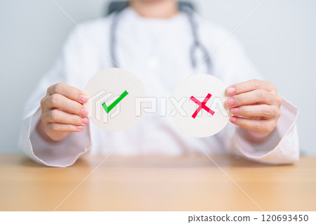 Doctor show Wrong and Right symbol paper. True and false, accept and rejected, evaluation, Diagnosis, Vote, Poll, Yes or No, Health, Medical and Survey concepts Doctor show Wrong and Right symbol paper. True and false, accept and rejected, evaluation, Diagnosis, Vote, Poll, Yes or No, Health, Medical and Survey concepts 120693450