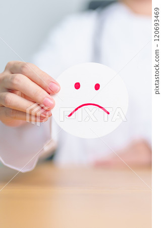 Doctor show Unhappy sad face paper, Mental health Assessment, Psychology, Health Wellness, Negative Feedback, Customer Review, Bad Experience, Satisfaction Survey, World Mental Health day concept Doctor show Unhappy sad face paper, Mental health Assessment, Psychology, Health Wellness, Negative Feedback, Customer Review, Bad Experience, Satisfaction Survey, World Mental Health day concept 120693469