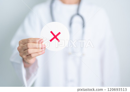 Doctor show Wrong symbol paper. True and false, accept and rejected, evaluation, Diagnosis, Vote, Poll, Yes or No, Health, Medical and Survey concepts Doctor show Wrong symbol paper. True and false, accept and rejected, evaluation, Diagnosis, Vote, Poll, Yes or No, Health, Medical and Survey concepts 120693513