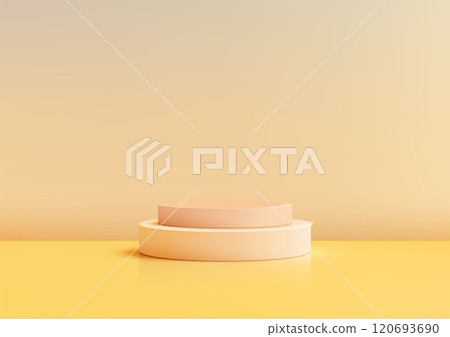 Minimal 3D Yellow Circular Podiums on Gradient Yellow Background for Product Display and Mockup Showcase 120693690