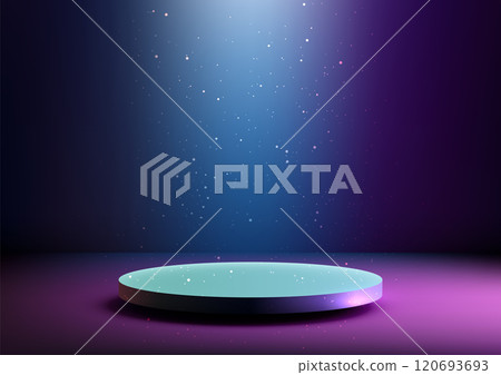 Futuristic 3D Neon Podium Blue and Pink Glow with Particles in Dark Background for Technology and Showcase Concepts Futuristic 3D Neon Podium Blue and Pink Glow with Particles in Dark Background for Technology and Showcase Concepts 120693693