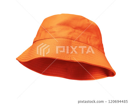 Orange bucket hat isolated on white background. 120694485