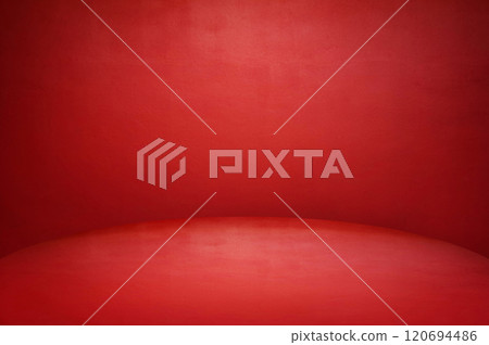 The floor and walls of the room are red as the background. 120694486