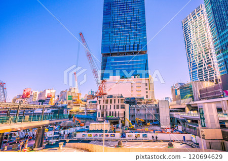 Tokyo cityscape in Japan: A ruin-like scene... Goodbye, Shibuya Station West Exit... And to a new era... A ray of hope = 25th 120694629