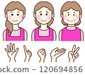 Three generations of women and various hand poses 120694856
