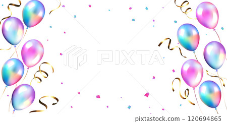 帶有全息氣球和五彩紙屑的向量設計背景 120694865