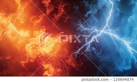 "Comparative red and blue energy background" 120694874