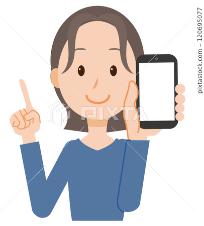 一名婦女拿著智慧型手機並解釋的插圖 120695077