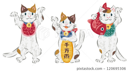 Good luck beckoning cat, calico cat, illustration set 120695306