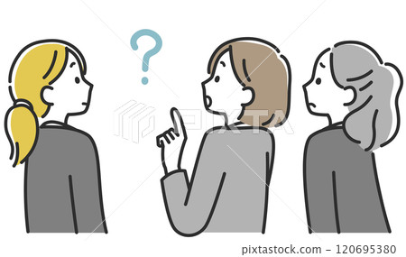 背後三名西裝女性應對麻煩的商業場景插畫素材 120695380