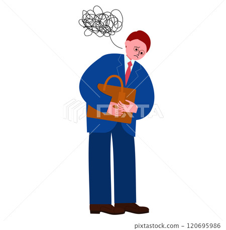 一個穿著西裝、戴著眼鏡、拿著袋子、沮喪地站著的男人的向量圖 一個穿著西裝、戴著眼鏡、拿著袋子、沮喪地站著的男人的向量圖 120695986