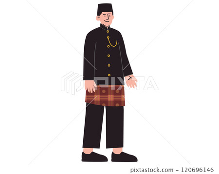 Baju Tutu Kurung Melayu traditional clothes Indonesia Sumatra Malaysia cultural clothing style kupiah peci headdress batik skirt design icon colorful set Baju Tutu Kurung Melayu traditional clothes Indonesia Sumatra Malaysia cultural clothing style kupiah peci headdress batik skirt design icon colorful set 120696146