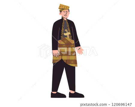 Melayu traditional clothes dress male tradition clothing Malaysia Indonesia heritage culture Sumatera cultural design icon set colorful 120696147