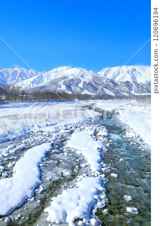 Matsukawa and the Northern Alps in winter 120696194