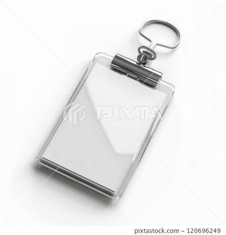 Clear acrylic keychain with blank notepad on metal ring for notes 120696249